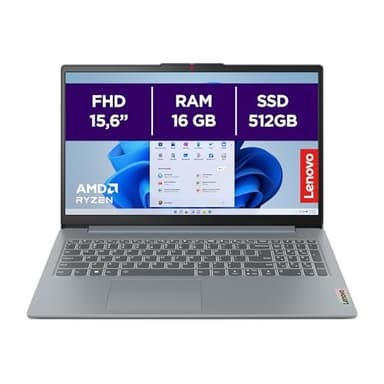 Lenovo IdeaPad Slim 3 Gen 8 – Ordenador Portátil 15.6" FHD AMD Ryzen 5 5625U, 16 GB RAM, 512 GB SSD, Gráficos AMD Radeon Integrados, Wi-Fi 6, Sin Sistema Operativo Teclado QWERTY Español - Gris