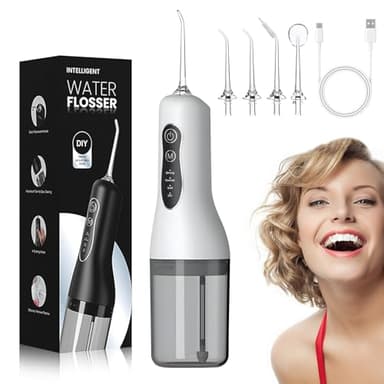 Bwaliffury Irrigador Dental, Irrigador Bucal Portatil, 260ML Water Flosser Profesional, 4 Modos 5 Boquillas, IPX7 Impermeable USB Recargable,20-140 PSI para Limpieza Dientes,Para el Hogar y los Viajes