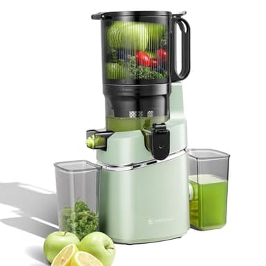 AMZCHEF Extractor de jugo automático con manos libres, apertura de 135 mm y capacidad de 1,8 L, extractor de zumo de frutas y verduras enteras, extractor de jugo lento de 250 W con triple filtro-Verde