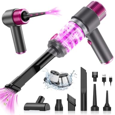 Anluomania Mini Aspirador de Mano Potente, 4 en 1 Aspirador Coche Potente 6500Pa, USB Recargable, Aspiradora de Mano Sin Cable, Recargable para Coche y Limpieza De Pelo De Mascota