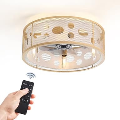 ZMISHIBO Ventilador de Techo con Luz Estilo Granja, Perfil Bajo y Silencioso, con Flujo Reversible y 6 Velocidades, Lampara Ventilador Techo para Dormitorio y Salón, Ø45,7 cm, E14 (No Incluida)