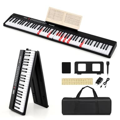 RELAX4LIFE Piano Electrónico 88 Teclas Plegable con 1000 Sonidos, 1000 Ritmos, 150 Canciones de Demostración y Altavoces, Piano 88 Teclas con Bolsa de Transporte, Micrófono y Lecciones