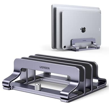 UGREEN Soporte Vertical para Portátil Ajustable con 3 Ranuras, Elevador Laptop Stand de Mesa Compatible con MacBook Pro/Air, Matebook, HP, iPad, Tableta y Otro Gris