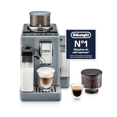 De’Longhi Rivelia – Cafetera Superautomática, LatteCrema Jarra de leche automática, 16 Bebidas One-Touch, Pantalla Táctil, Depósitos de Granos de Café Intercambiables, Gris (EXAM440.55.G)