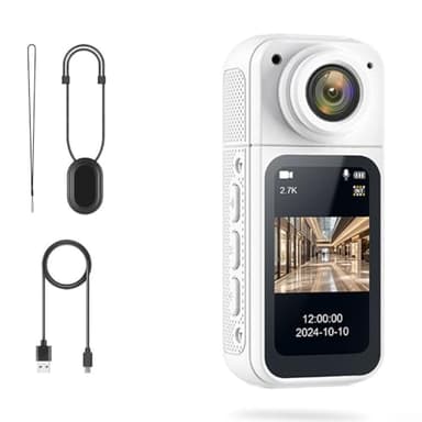 Feegow Cámaras corporales 4K con audio y video, cámara de acción para el pulgar, magnética y 180°, grabación POV manos libres para ciclismo y pasear mascotas (blanco)