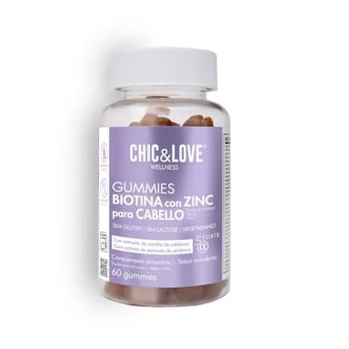 Biotina Gominolas para Cabello Piel y Uñas + Vitaminas Suplemento Capilar para Fortalecer Cabello – Gominolas Anticaída con Ácido Fólico Zinc – Fórmula Vegana + Segura CHIC & LOVE