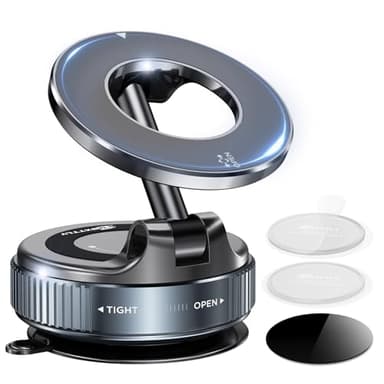 MSXTTLY Soporte Magnetico Movil Coche, [Vmag-S1] Portátil Soporte Movil Coche Ventosa con mag- Safe, Ajustable 360°, Compatibles con iPhone 16 Pro MAX - 15 14 13 12 e Android, Negro