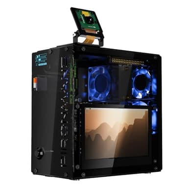 Pironman 5 Pro Max Mini PC Caja con Pantalla táctil de 4,3 pulgadas para Raspberry Pi 5, Dual NVMe RAID 0/1-NAS, cámara, micrófono, audio, Hailo8, KI-LLMs ChatGPT/Gemini, ventilador PWM, OLED (RPI5 no
