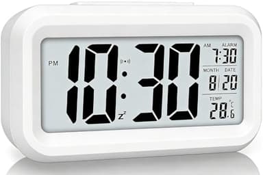 Lesipee Reloj despertador digital para dormitorio, reloj de escritorio que funciona con pilas, reloj digital con luz nocturna inteligente, pantalla de 12/24 horas, función de repetición para personas