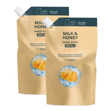 by Amazon Recambio de jabón de manos de miel y leche, 2 x 1000 ml