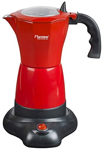 Bestron Cafetera Eléctrica para Expreso, Viva Italia, Para 6 Tazas: 180 ml, 480 W, Aluminio, Rojo
