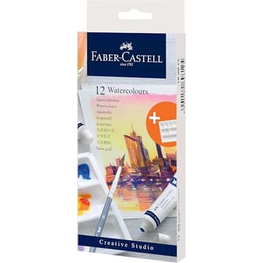 Faber-Castell 169612 Creative Studio - Acuarelas (12 tubos de 9 ml, incluye paleta de mezcla)
