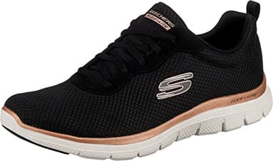 Skechers Flex Appeal 4.0 Brilliant View Regular, Zapatillas Mujer, Black Mesh Rose Gold Trim, 37 EU