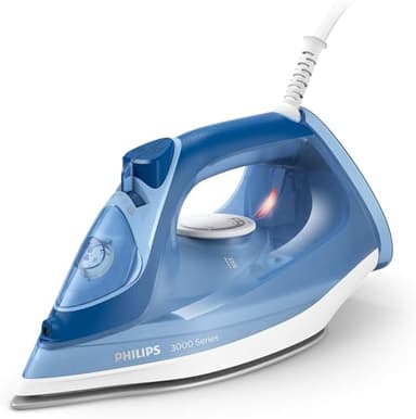 Philips Plancha de vapor 3000 Series, 2400 W, potencia de vapor constante de 40 g/min, golpe de vapor de 180 g, suela de cerámica, vapor vertical, color azul (DST3031/20)