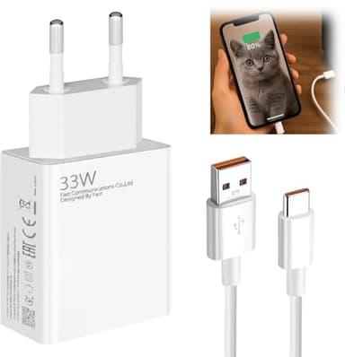 Cargador rápido de 33W para Xiaomi con Cable USB C de 1m Adaptador de 33W para Xiaomi Redmi Note 14 Pro,15T 15 14 Poco X7 Pro F7 Ultra, Disponible para Otras Marcas.