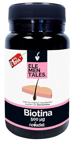 Novadiet - ELEMENTALES BIOTINA 500 µg Comprimidos - Ayuda a Mejorar la Salud de Cabello, Piel y Uñas - 120 Comprimidos
