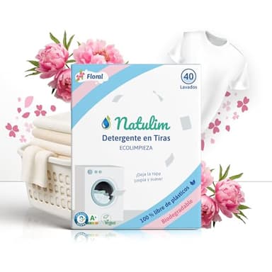 Natulim - Detergente en Tiras para Lavadora (40 Lavados) - Incluye efecto Suavizante, Ecológico, Hipoalergénico, Made in Spain - Ropa limpia y suave sin ensuciar el Planeta (Fragancia Floral)