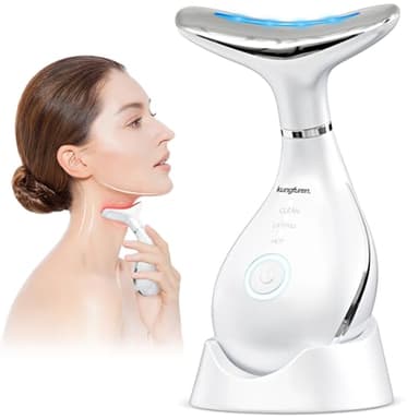 Masajeador Facial Antiarrugas Masaje Eléctrico: Masajeador para Cara y Cuello Reductor de Papada Rejuvenecedor Facial con Lifting Calor Luz LED y EMS para Mejorar las Líneas del Cuello 42°C