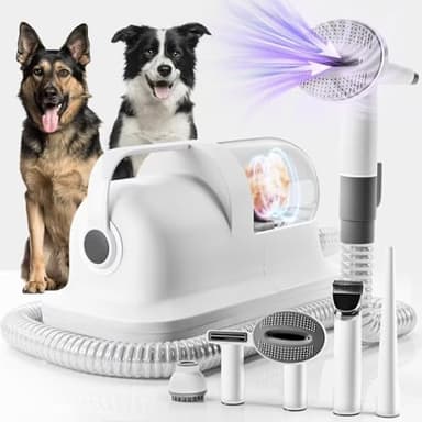 Blanlody Kit de aseo para perros con aspiradora, cortaúñas con potente succión de 16000 Pa, 99% de pelo de mascotas, 6 herramientas probadas para desprendimiento