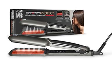 Jean Louis David - Plancha de Vapor Infrarrojo Steam Protect - Placas XL cerámica turmalina - Depósito 10 ml - 6 temperaturas - Para cabello frágil a muy rizado - Alisado cuidado alto rendimiento