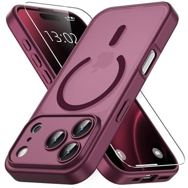 Vansdon Funda Magnética para iPhone 17 Pro MAX con 1 Piezas Cristal Templado, Compatible con Magsafe, Protección contra caídas de Grado Militar, Carcasa translúcida Mate Ultrafina-Burdeos