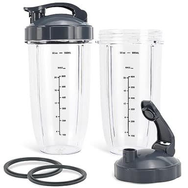 Vasos de repuesto para licuadora Nutribullet Pro 900 W/600 W, piezas de repuesto con tapa abatible para llevar y juntas de goma (2 unidades)