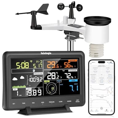 Sainlogic Estación meteorológica WLAN Professional con sensor de energía solar para exteriores, colector de lluvia, pronóstico del tiempo, indicador de viento, pantalla a color, Wunderground