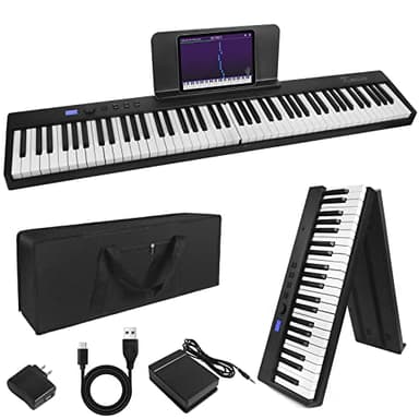 Teclado de piano plegable Kime, teclado eléctrico Piano 88 teclas Teclado plegable de piano digital semiponderado con pedal de sustain Bluetooth MIDI, cartera de música, bolsa de transporte