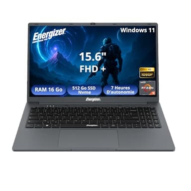 Energizer EnergyBook Pro 15,6 – Laptop 15,6’’ FHD IPS – AMD Ryzen 5 3,7 GHz – 16 GB RAM, 512 GB SSD NVMe – Vega 8 – Windows 11 – Batería de Larga duración 6000 mAh – Teclado QWERTY – Máximo rendimie