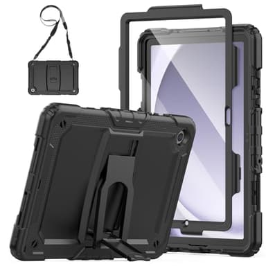 SEYMAC Funda para Samsung Galaxy Tab A9+ Plus 11"(2023), Funda Tab A9 Plus a Prueba de Golpes con Protector de Pantalla/Soporte Plegable/Correa para el Hombro, SM-X210/SM-X216/SM-X218, Negro