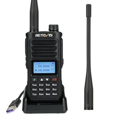 Retevis RA89 Emisora Radioaficionado, Emisora Caza, Radio Amateur de Banda Dual de Alta Potencia, IP68, Larga Distancia con Batería de 2500 mAh, VFO, Recargable Tipo C (1 Pieza, Negro)