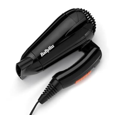 BaByliss Secador de Pelo de Viaje Plegable - 2000 W, Secador ligero y potente, Multivoltaje, Compacto, Uso mundial, 2 Ajustes de calor/velocidad, Negro/naranja, 5334E