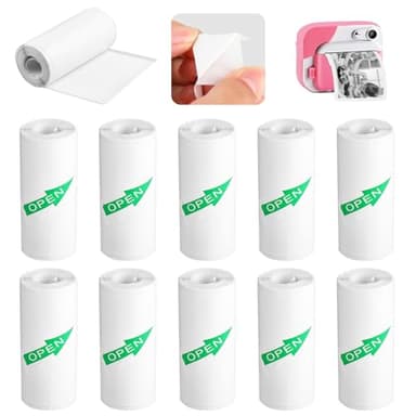 Pack de 10 Rollos de Papel Adesivo para Mini Impresora, Papel Termico para Cámara, Rollo para Impresora Térmica, Fácil de Reemplazar, Compatible con la mayoría de las cámaras de impresión.