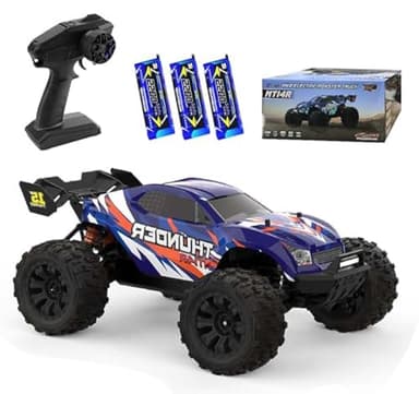 Ledovan Coche teledirigido de 100 km/h, motor sin escobillas, 1:14 de alta velocidad, camión monstruo todoterreno para adultos, 4WD All Terrain RC Auto, 3 pilas (azul)