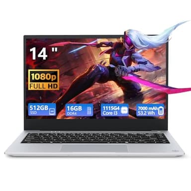 Ekonavi Ordenador Portátil de Metal, Core i3-1115G4 CPU 16 GB RAM 512 GB SSD, PC portátil con Pantalla de 14 Pulgadas 1920x1080 IPS, 2*Type-C, 2*USB3.2, batería de 7000 mAh, HDMI, Wi-Fi 6 Laptop