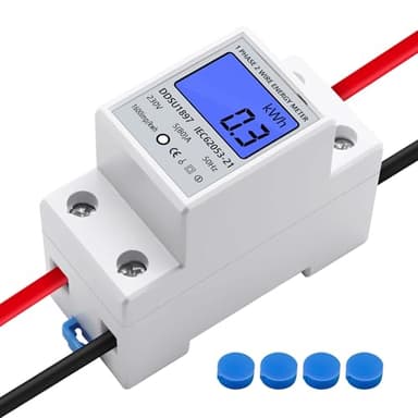 Contador de energía eléctrico, medidor de consumo eléctrico, medida consumo monofásico, contador de corriente con carril DIN pantalla LCD, 230 V 5 (80) a 50 Hz, 1 fase