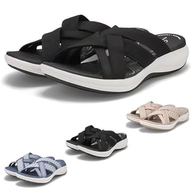 HANYILI 2024 Sandalias de Recuperación para Mujer, Cómodas, Ortopédicas, para Caminar, Fascitis Plantar, Diapositivas con, Soporte para Arco, Ancho Amplio (UE-40,Negro)