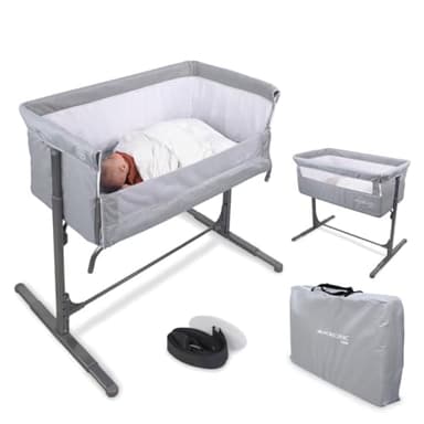 Mobiclinic® Kids, Cuna colecho, 2 en 1, Moon, Correas de fijación a la Cama, Regulable 5 Alturas, Bolsa Transporte, Incluye Ruedas, Malla Transpirable, Ángulo, Base Acolchada