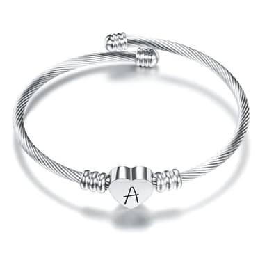 Suonie Plata Amor Corazón 26 Letra Inicial Alfabeto A-Z Pulsera Joyería Regalo Ajustable Para Hija Hijo Hermanas Amigos Madre Colega Amante Cumpleaños Navidad (A)