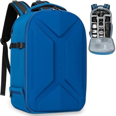 FREEAMG Mochila Rígida para Cámara, Bolsa de Fotografía para Cámaras Digitales SLR/Sin Espejo, Compatible con Cámaras Sony/Canon/Nikon (Azul)