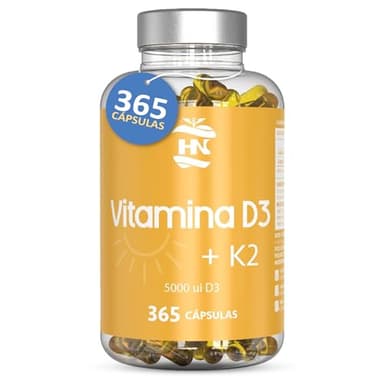 Vitamina D - 365 Cápsulas de vitamina D3 K2 – Vitamina D (5000 UI) altamente concentrada. Favorece la función inmunológica y ósea - 365 cápsulas (1 Bote 365 Cápsulas)