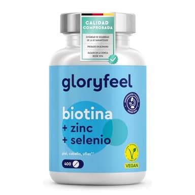 Biotina + Zinc + Selenio - 400 pastillas veganas (Suministro para 1+ año) - Vitaminas para el cabello - Apoya el crecimiento del pelo, fortalece la piel y las uñas - Sin aditivos