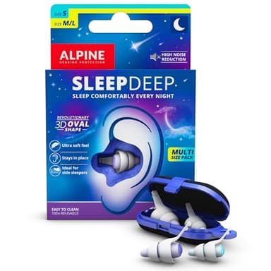 Alpine SleepDeep Tapones de Oídos para Dormir - S + M/L (2 Pares) - Tapones Antiruido 3D con Gel Supresor de Ruido - Filtros Suaves para Dormir de Lado - Reducen Ronquidos y Ruidos