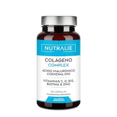 Colágeno Ácido Hialurónico Q10 - Hidrolizado Puro - Articulaciones Piel + Biotina + Vit C D B12 + Zinc - 60 cápsulas - Nutralie (Sin colorantes)