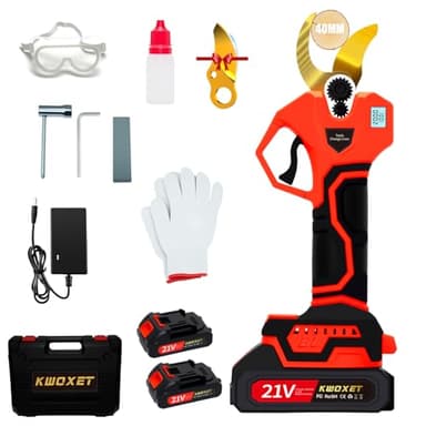 Tijeras de podar electricas, Kwoxet tijeras de podar bateria con apertura de corte de 40 mm y pantalla LCD | Acero SK6 | Baterías 21v 2x 2000mAh | Tijeras de jardín eléctricas(Rojo)