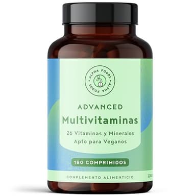 Multivitaminas y Minerales | 26 Vitaminas y Minerales para el Cansancio | Vitamina C, B, D, E, Magnesio, Zinc, Calcio | Multivitaminico Completo Hombre y Mujer | 180 Comprimidos Veganos | Alpha Foods