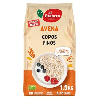 El Granero Integral - Copos Suaves Avena Integral Ecológica - 1.5 kg - Sin Azúcar Añadido - Aptos para Veganos - Alto Contenido en Fibra y Proteínas - Cereales de Desayuno