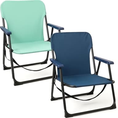 TIENDA EURASIA - Silla Playa Plegable | Pack 2 Sillas Playa | Ligera y Resistente | con Asa de Transporte | Color Azul y Turquesa | Medidas 54x54x25/63 cm | Peso Máximo 110 Kg