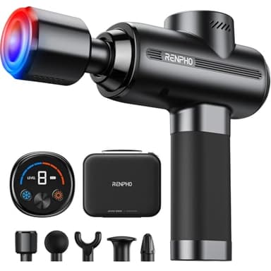 Pistola de Masaje Muscular con Calor y frio,RENPHO Active Thermacool 2 Masajeador Muscular Profundo con 5 Velocidades 5 Cabezales,10mm Amplitud Massage Gun con 2500mAh Carry caso Regalo para Hombre