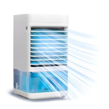 Enfriador Evaporativo Personal. Sin instalación. Oscilante. Bajo Consumo. 4 velocidades. 7 Colores Ambiente, Temporizador 12 h. Silencioso. Ligero. Seguro. Portátil